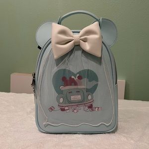 Just Married! Disney Loungefly Mini Backpack. Minnie and Mickey Mouse newlyweds